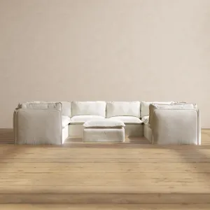 Slipcover Only - Modular Performance 8-Seater U-Sectional   Ottoman | Plush Weave in Eggshell