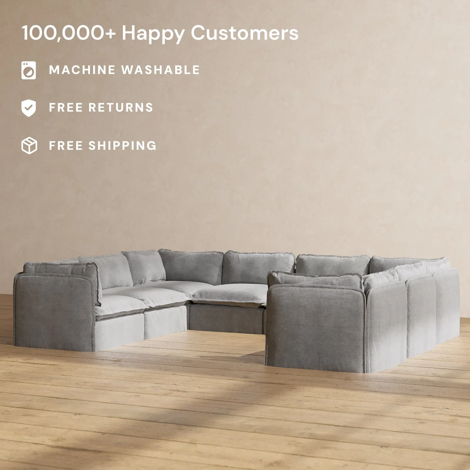 Slipcover Only - Modular Performance 8-Seater U-Sectional | Plush Weave in Ash