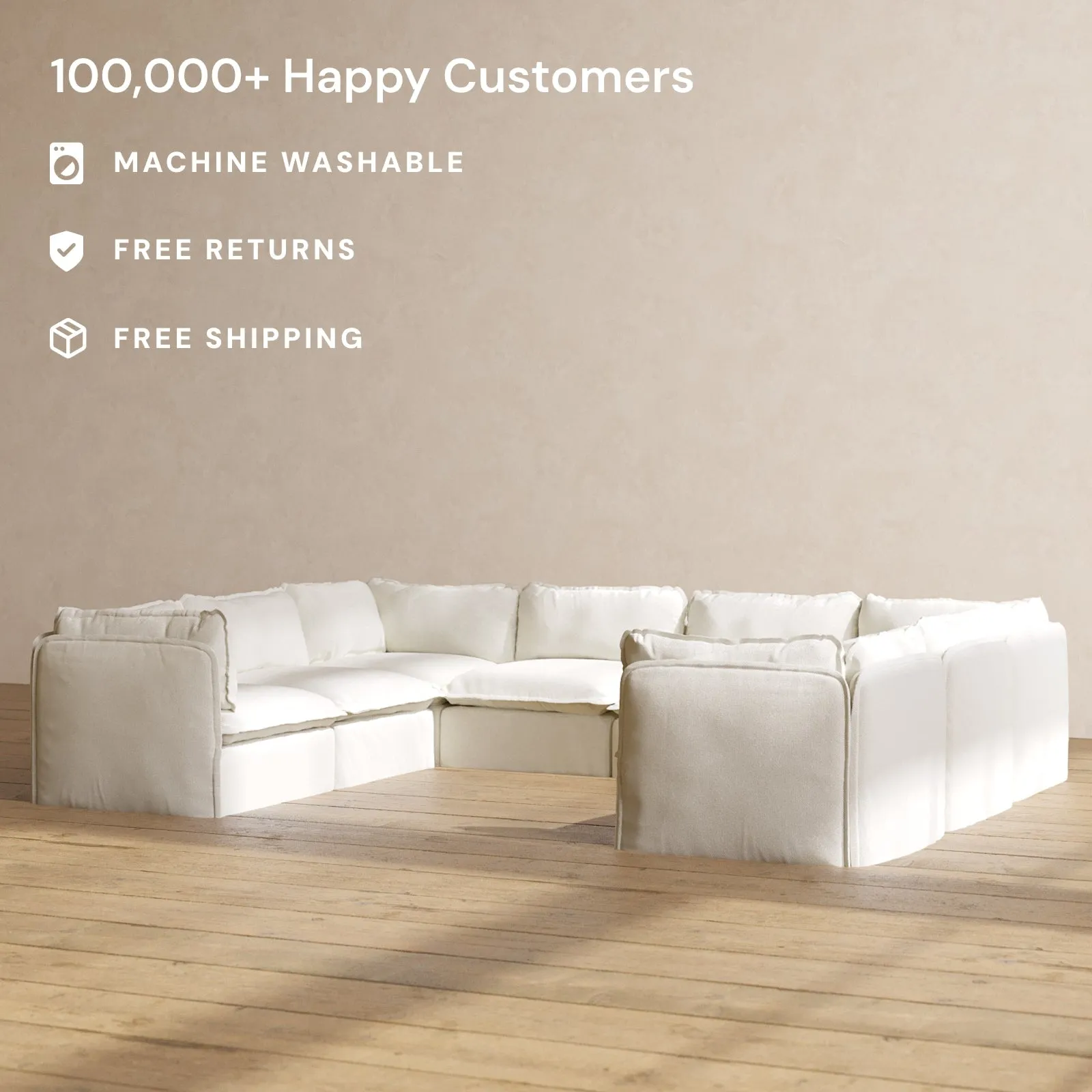 Slipcover Only - Modular Performance 8-Seater U-Sectional | Plush Weave in Eggshell