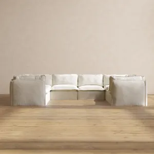 Slipcover Only - Modular Performance 8-Seater U-Sectional | Plush Weave in Eggshell