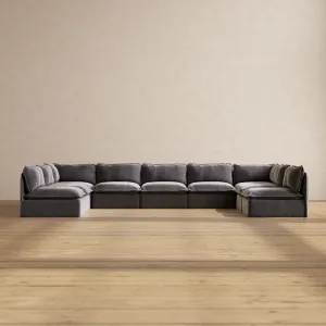 Slipcover Only - Modular Performance 9-Seater Open-Ends U-Sectional | Luxury Velvet in Cinder