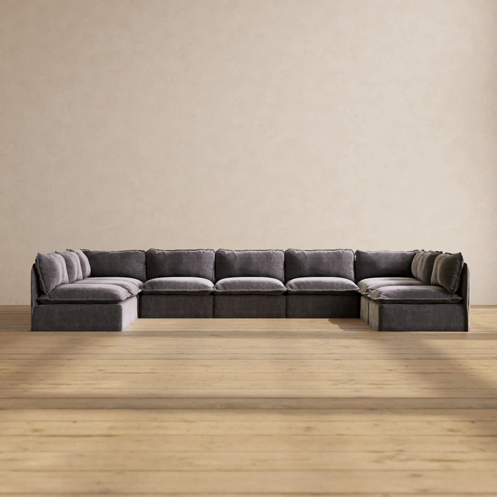 Slipcover Only - Modular Performance 9-Seater Open-Ends U-Sectional | Luxury Velvet in Cinder
