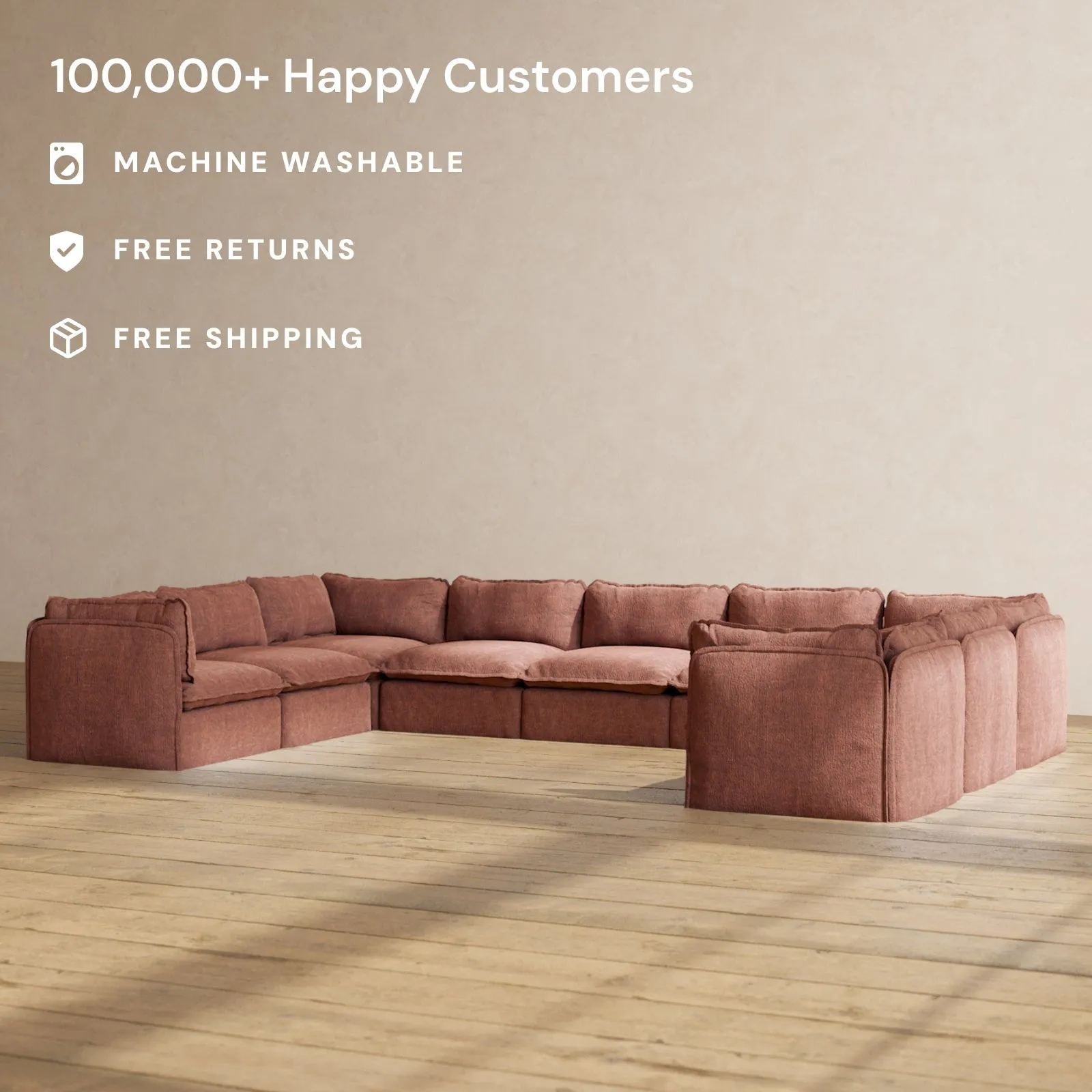 Slipcover Only - Modular Performance 9-Seater U-Sectional | Heirloom Velvet in Chestnut