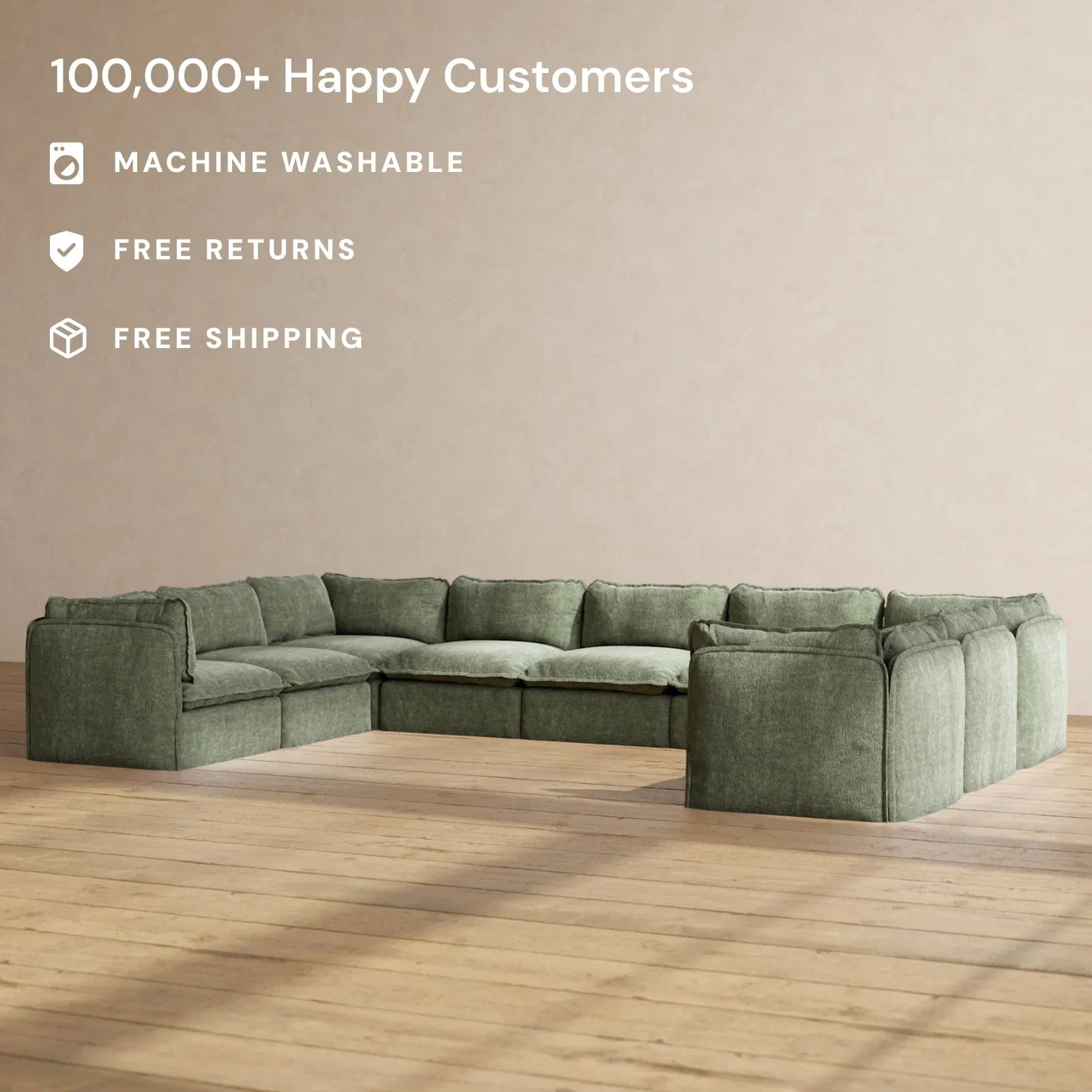 Slipcover Only - Modular Performance 9-Seater U-Sectional | Heirloom Velvet in Willow