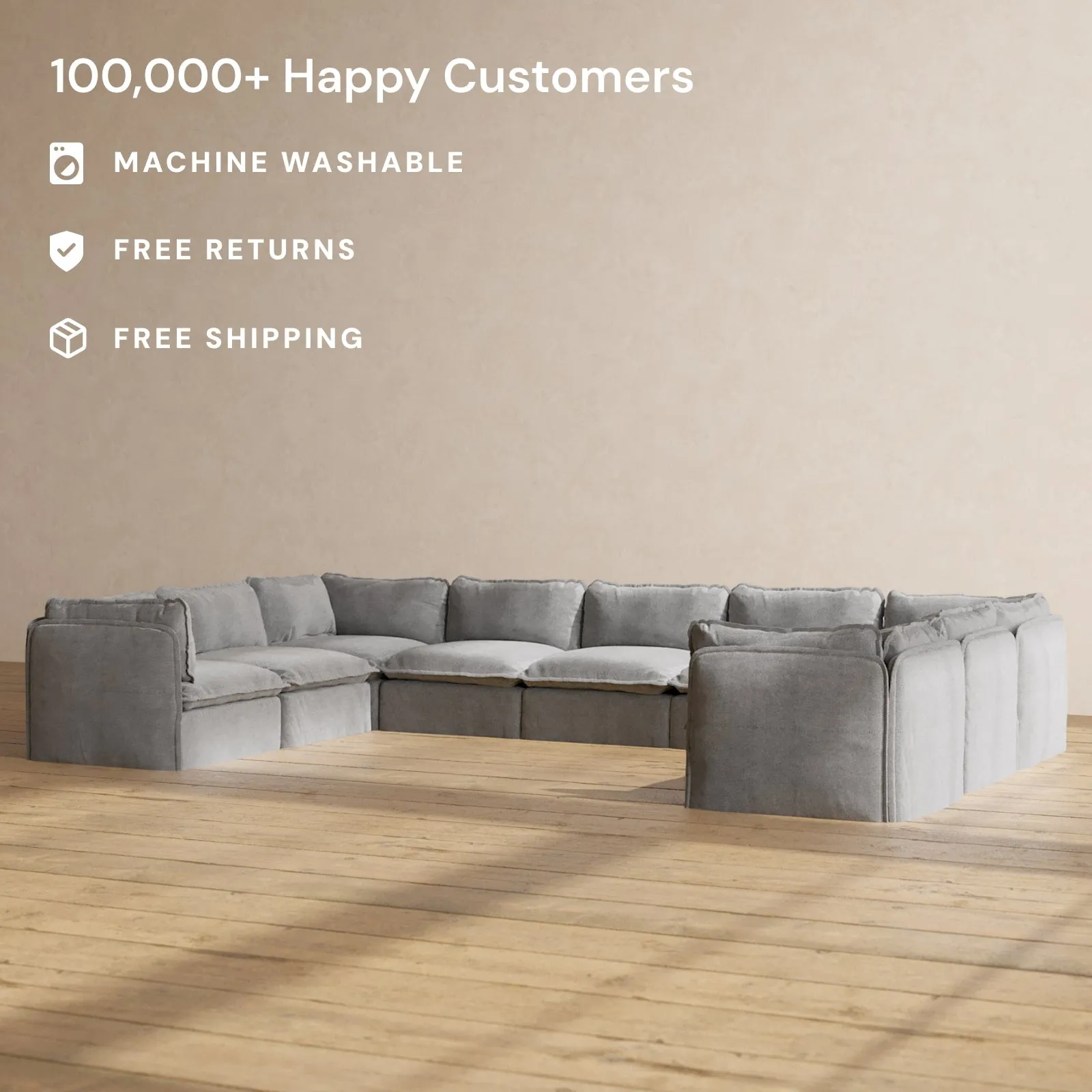 Slipcover Only - Modular Performance 9-Seater U-Sectional | Plush Weave in Ash