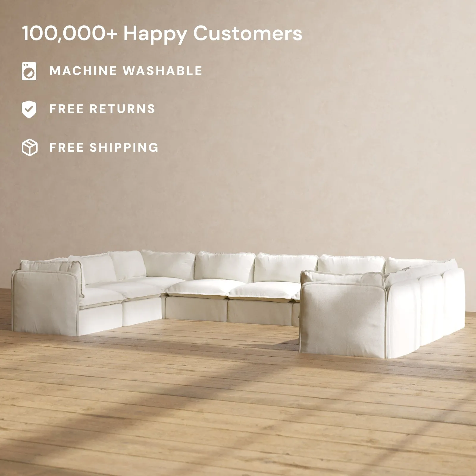 Slipcover Only - Modular Performance 9-Seater U-Sectional | Plush Weave in Eggshell