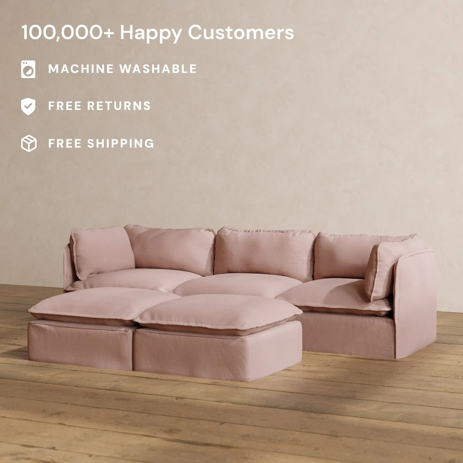 Slipcover Only - Modular Washable 3-Seater   Bench Ottoman in Sakura