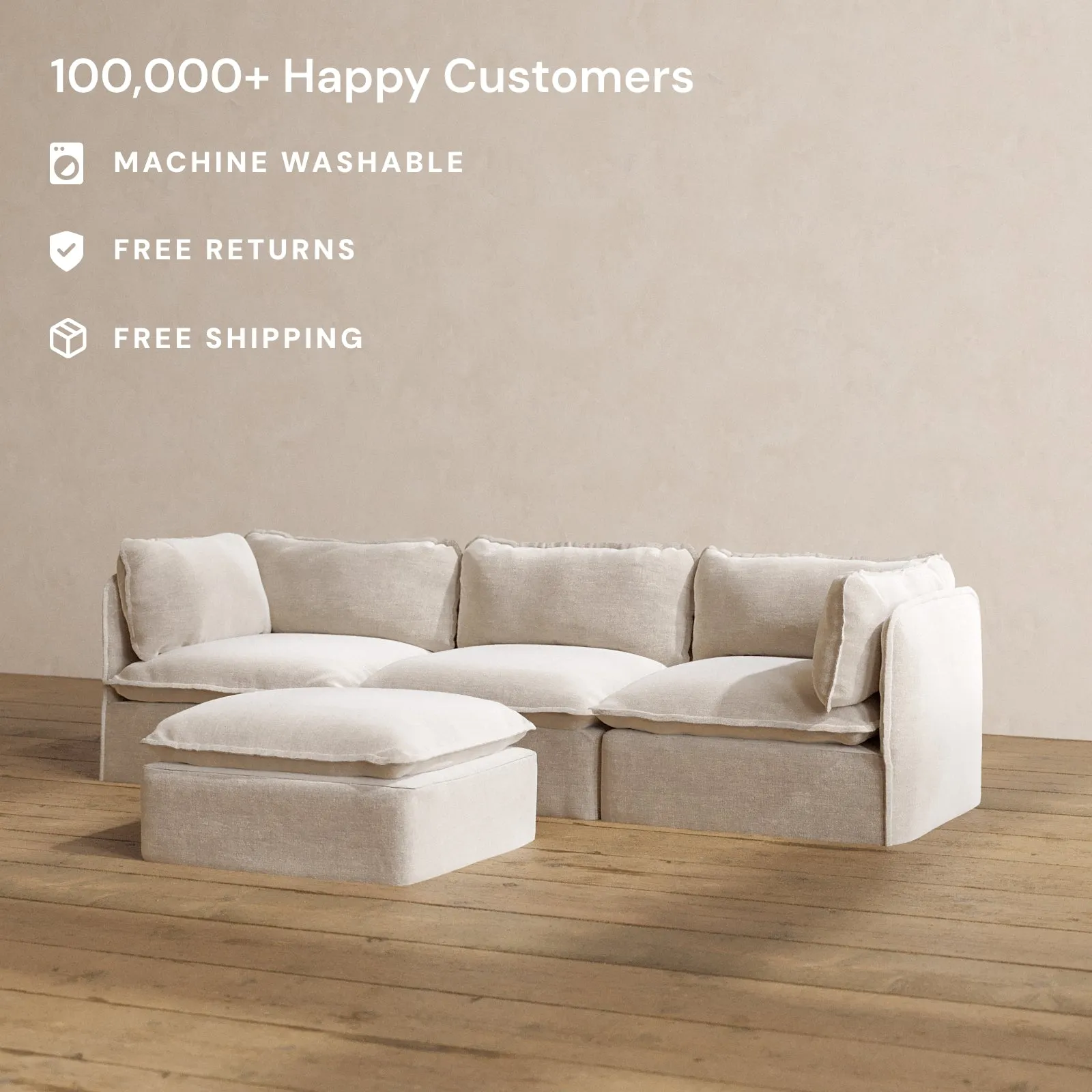 Slipcover Only - Modular Washable 3-Seater   Ottoman in Mist