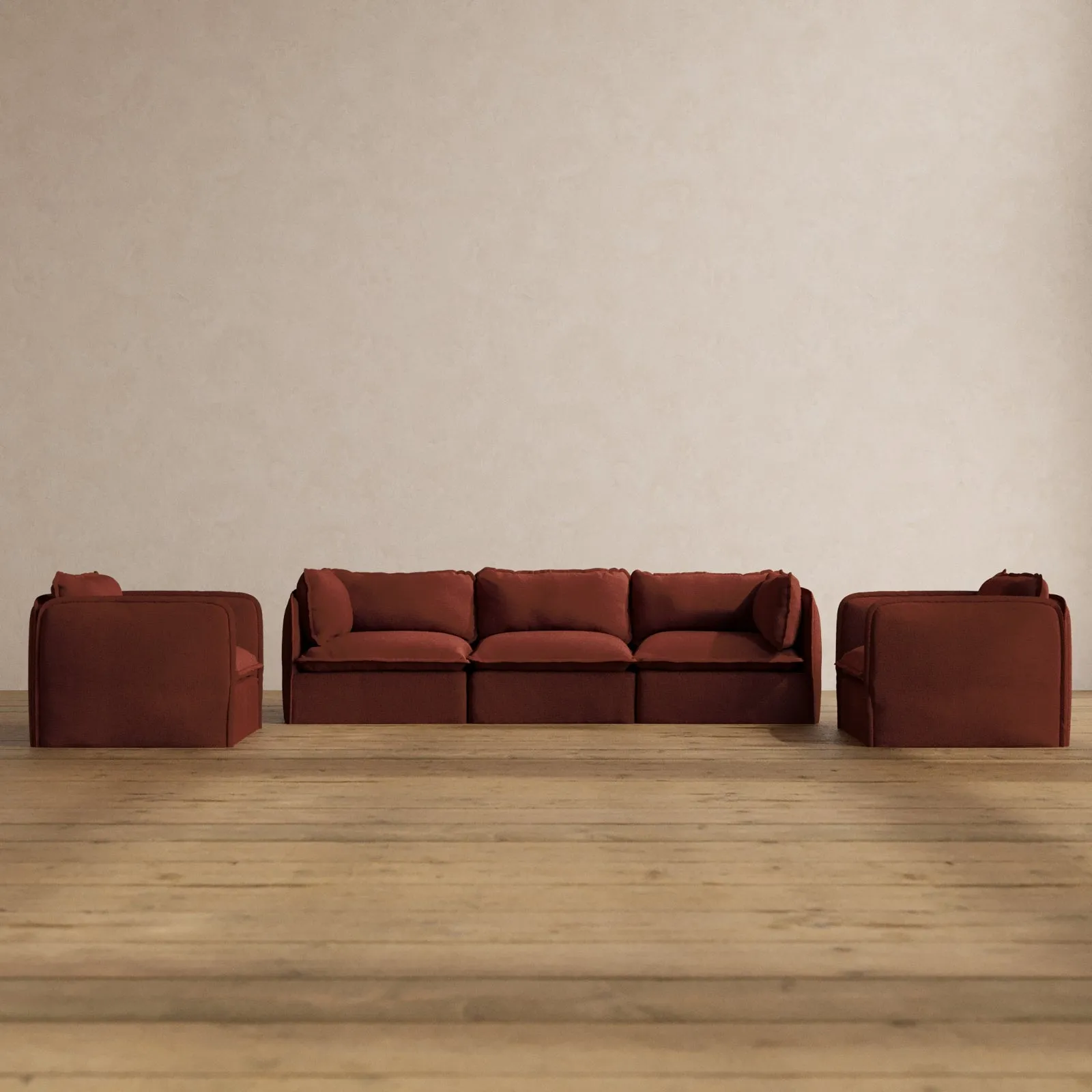 Slipcover Only - Modular Washable 3-Seater Sofa   Armchair Set in Rust