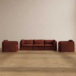 Slipcover Only - Modular Washable 3-Seater Sofa   Armchair Set in Rust