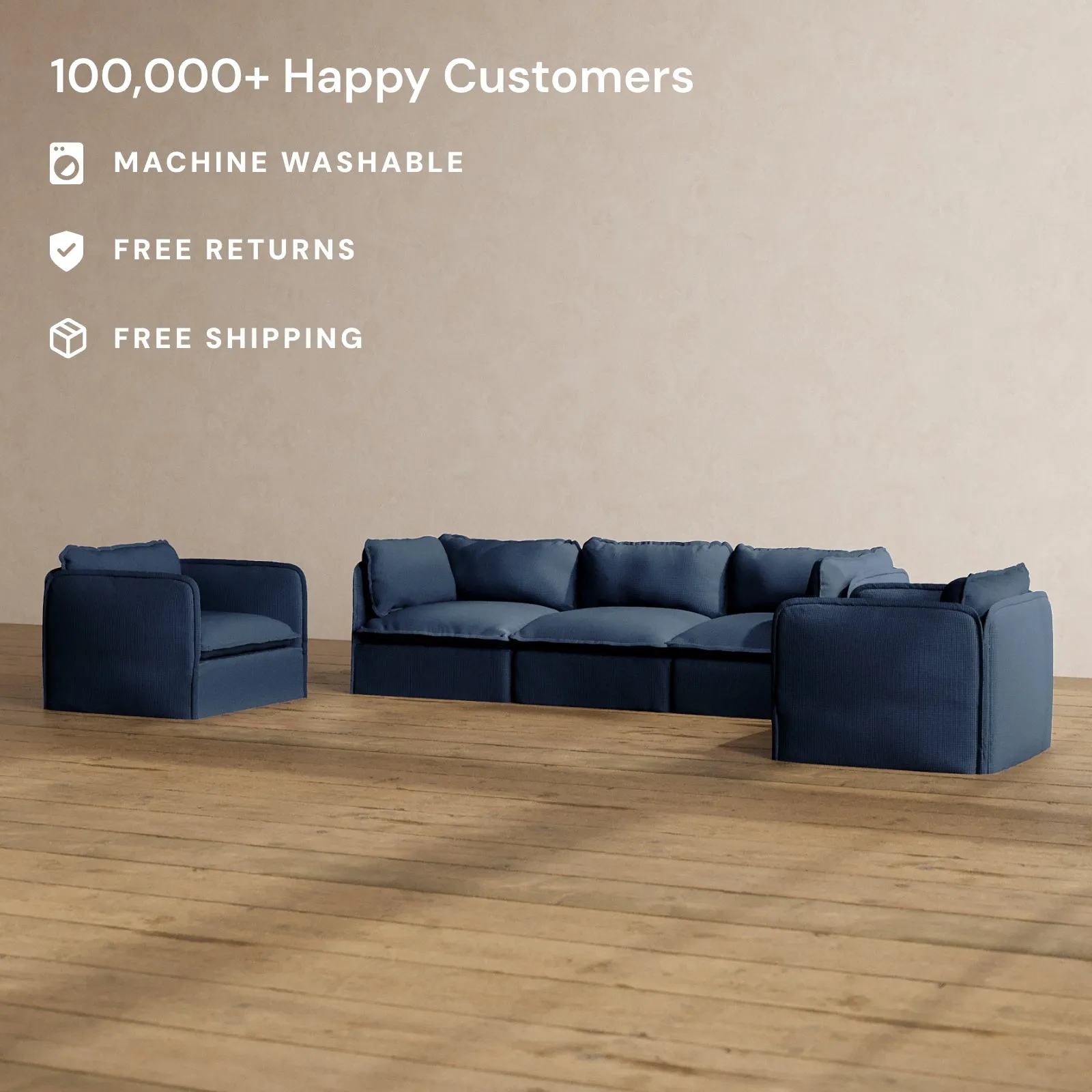 Slipcover Only - Modular Washable 3-Seater Sofa   Armchair Set in Sumi