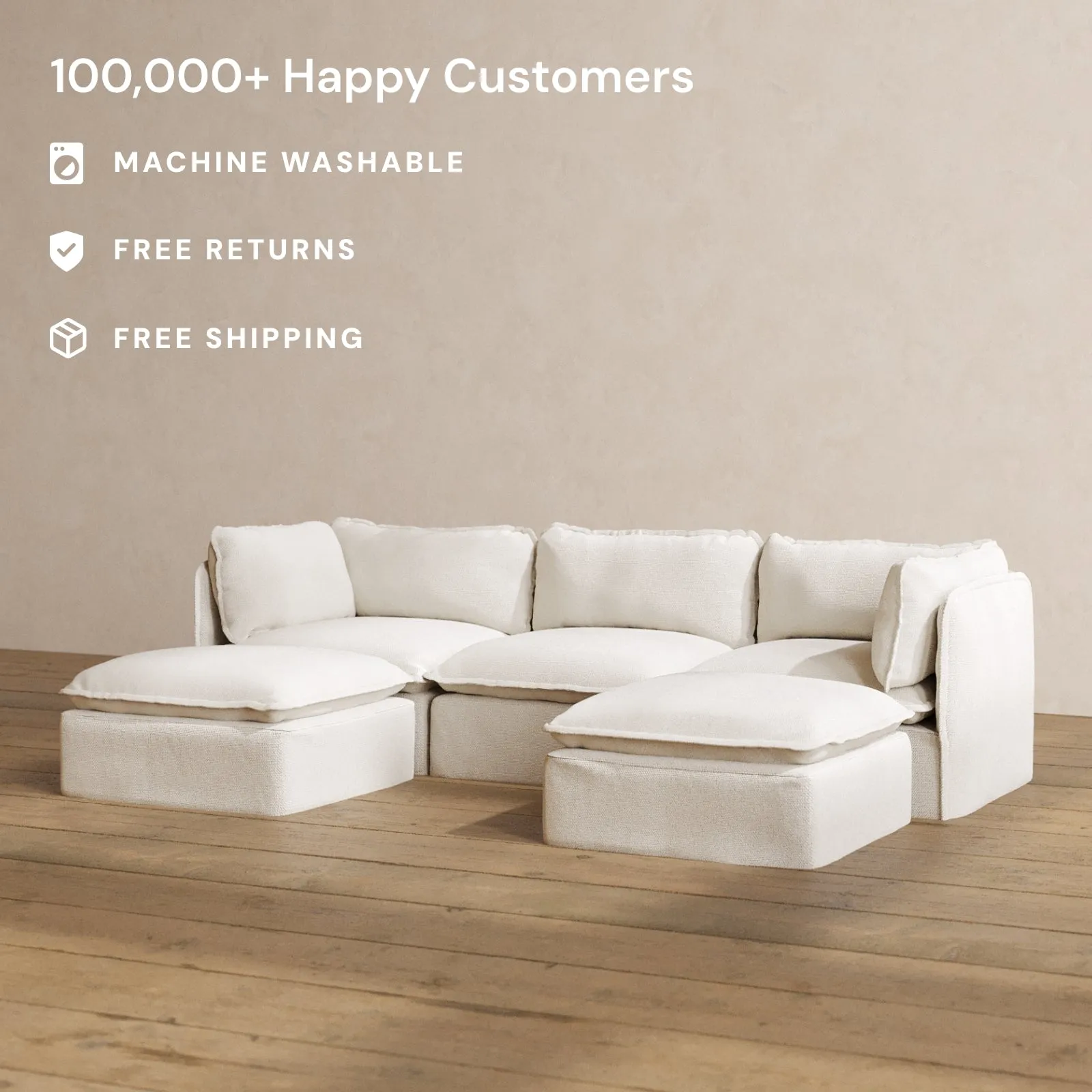 Slipcover Only - Modular Washable 3-Seater U-Sectional in Powder