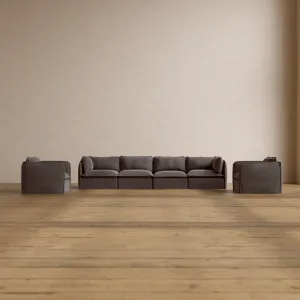Slipcover Only - Modular Washable 4-Seater Sofa   Armchair Set in Caviar