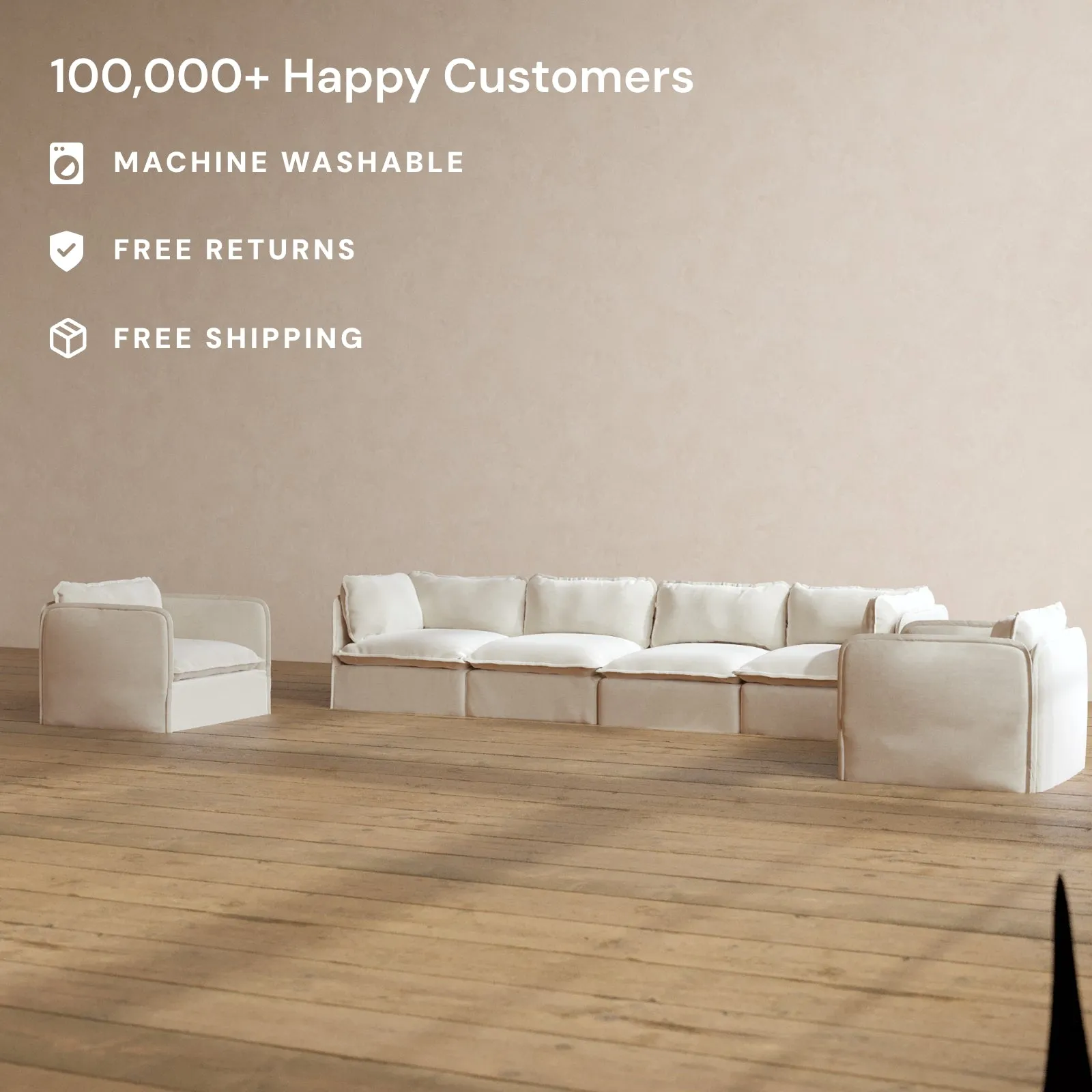 Slipcover Only - Modular Washable 4-Seater Sofa   Armchair Set in Coco