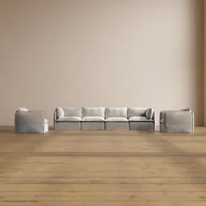 Slipcover Only - Modular Washable 4-Seater Sofa   Armchair Set in Milk