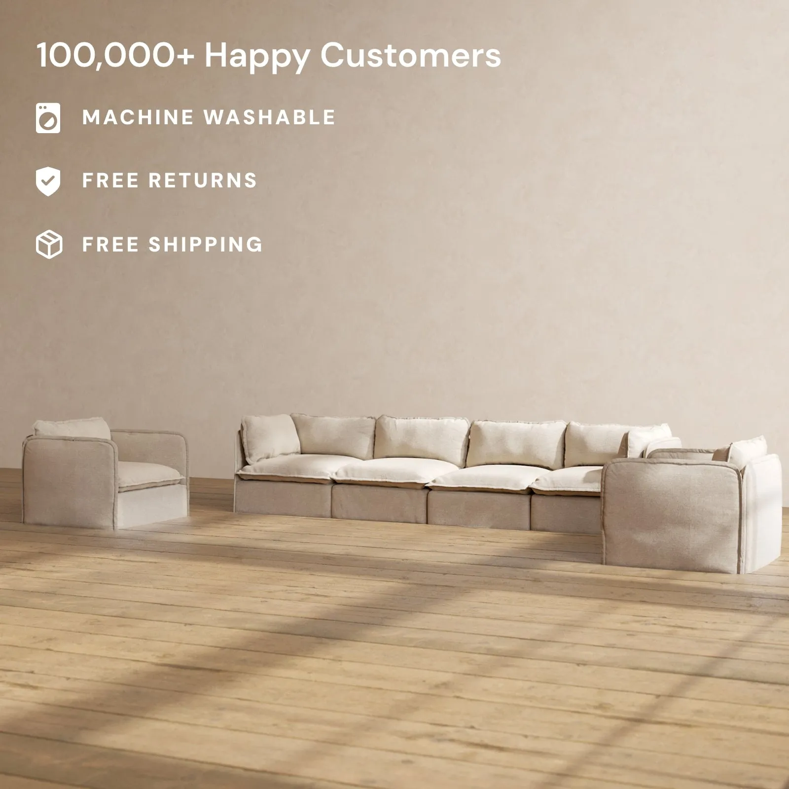Slipcover Only - Modular Washable 4-Seater Sofa   Armchair Set in Oat