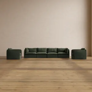 Slipcover Only - Modular Washable 4-Seater Sofa   Armchair Set in Olivine