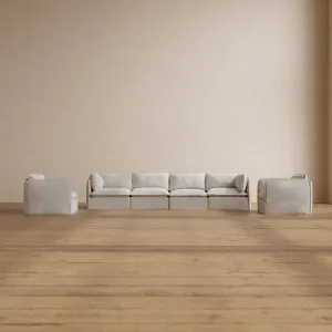 Slipcover Only - Modular Washable 4-Seater Sofa   Armchair Set in Powder