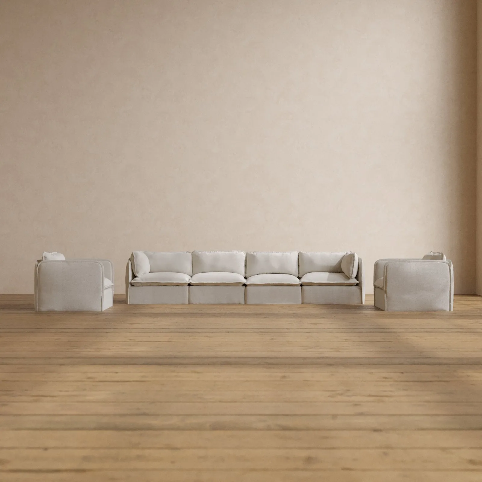 Slipcover Only - Modular Washable 4-Seater Sofa   Armchair Set in Powder