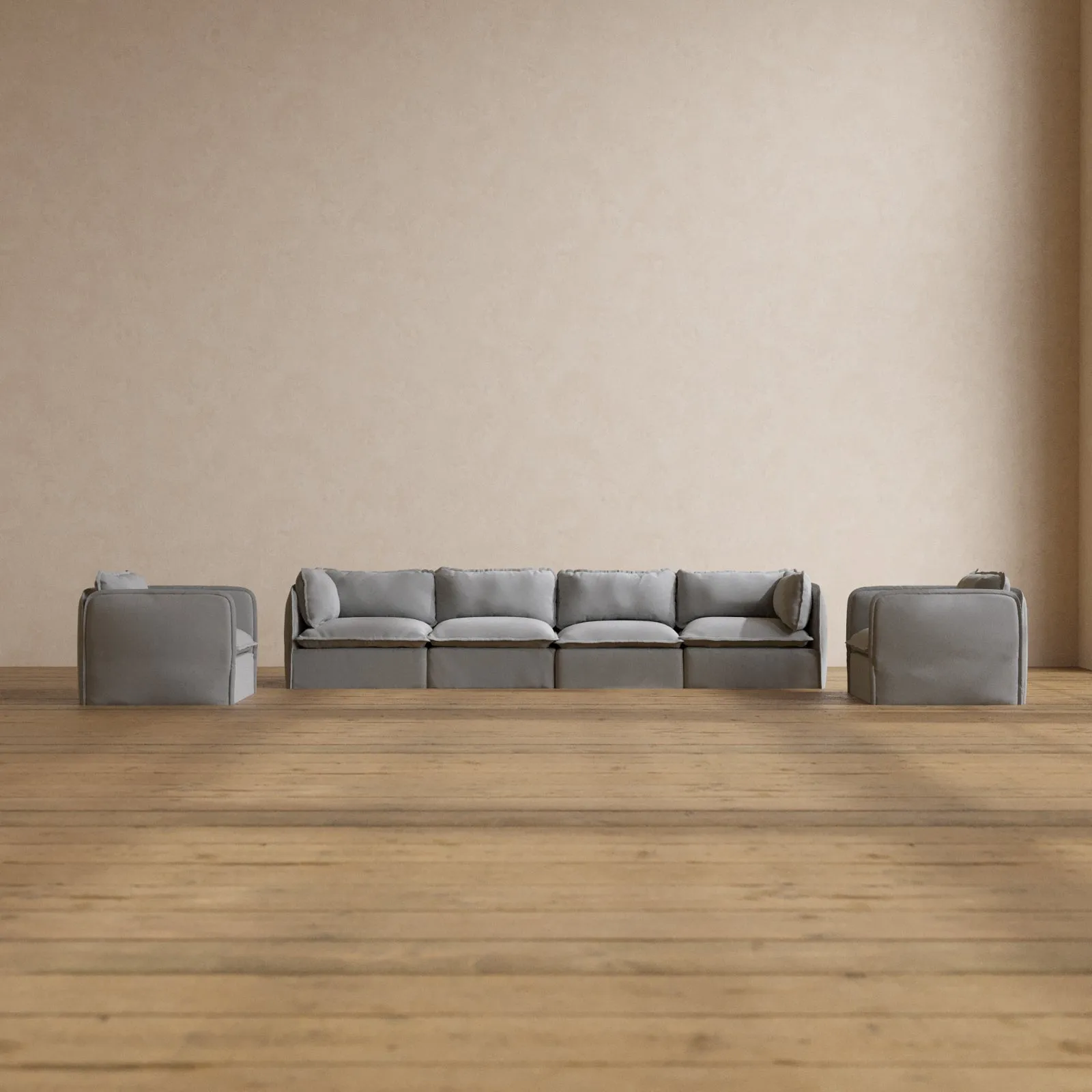 Slipcover Only - Modular Washable 4-Seater Sofa   Armchair Set in Pumice