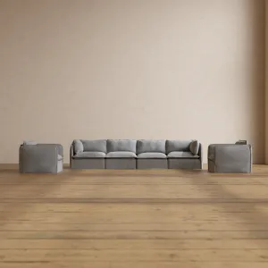 Slipcover Only - Modular Washable 4-Seater Sofa   Armchair Set in Pumice