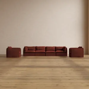 Slipcover Only - Modular Washable 4-Seater Sofa   Armchair Set in Rust
