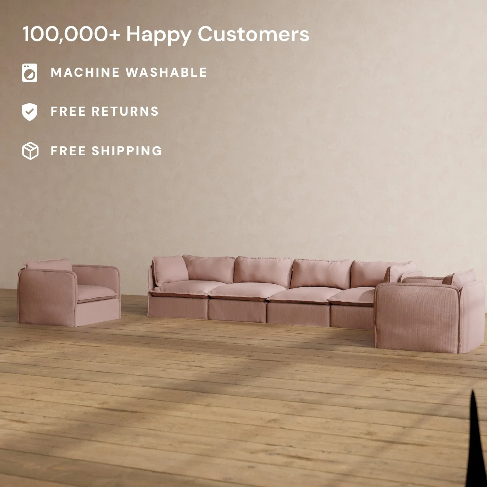 Slipcover Only - Modular Washable 4-Seater Sofa   Armchair Set in Sakura