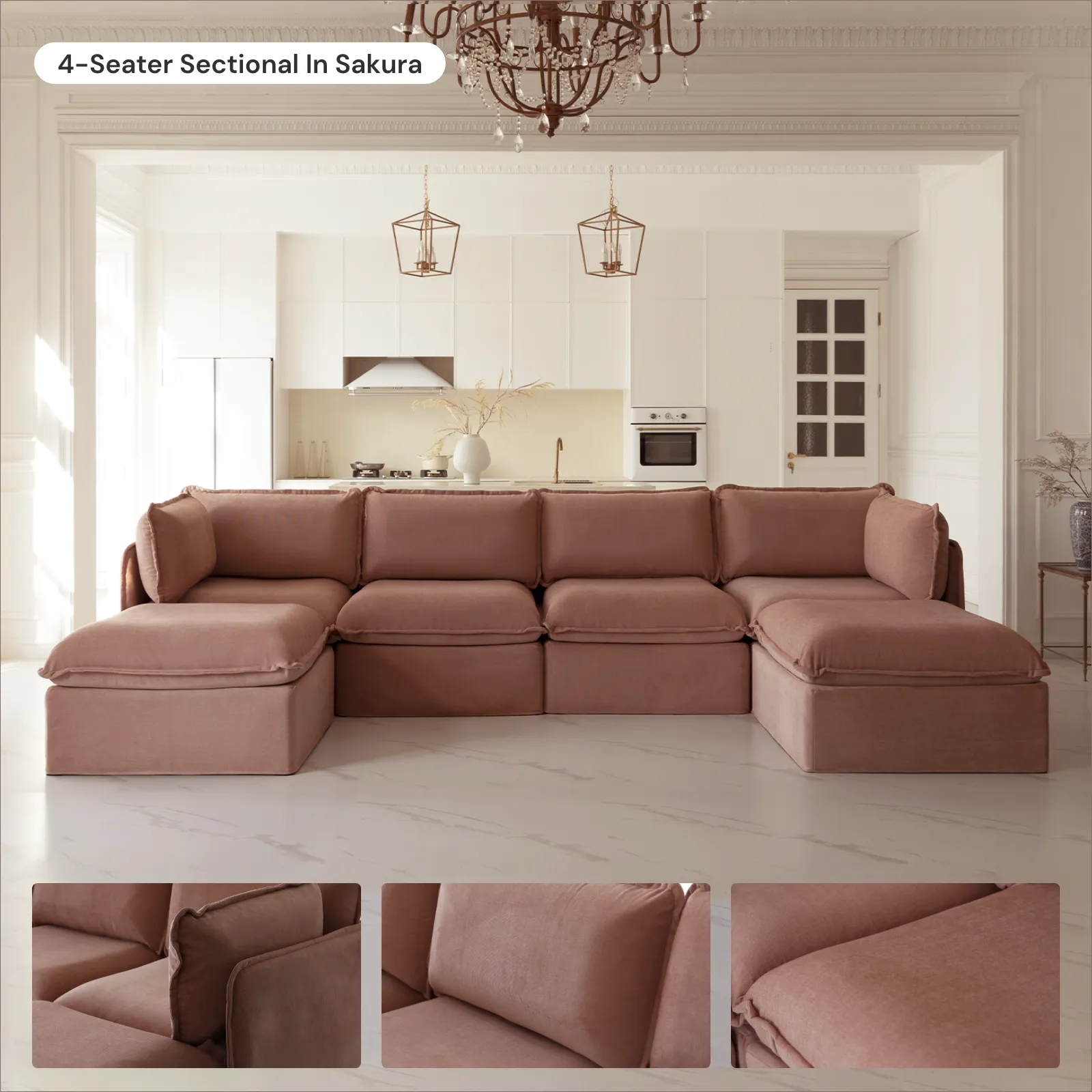 Slipcover Only - Modular Washable 4-Seater Sofa   Armchair Set in Sakura