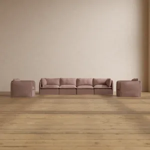 Slipcover Only - Modular Washable 4-Seater Sofa   Armchair Set in Sakura