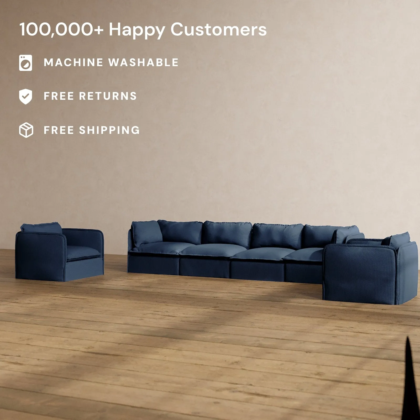 Slipcover Only - Modular Washable 4-Seater Sofa   Armchair Set in Sumi