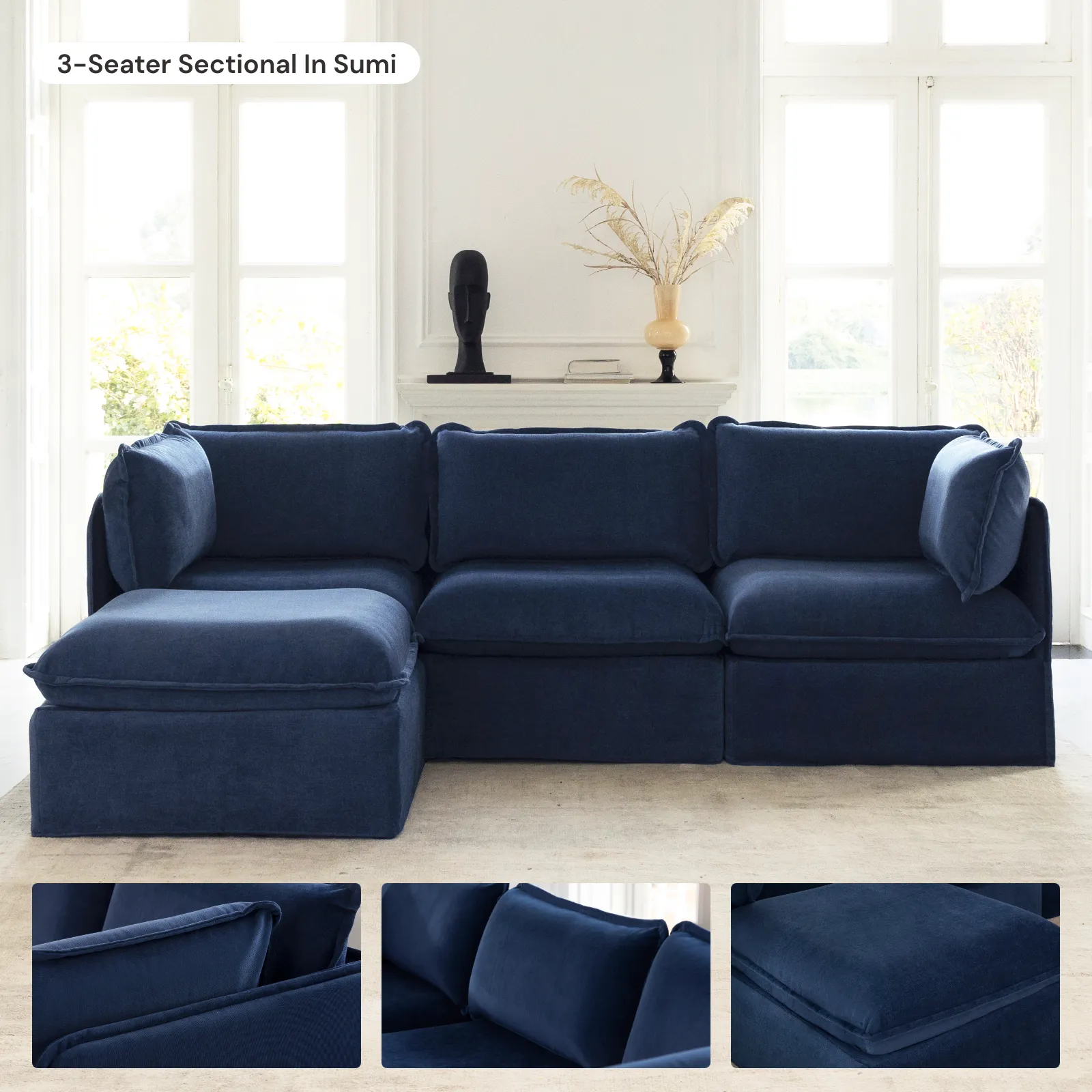 Slipcover Only - Modular Washable 4-Seater Sofa   Armchair Set in Sumi