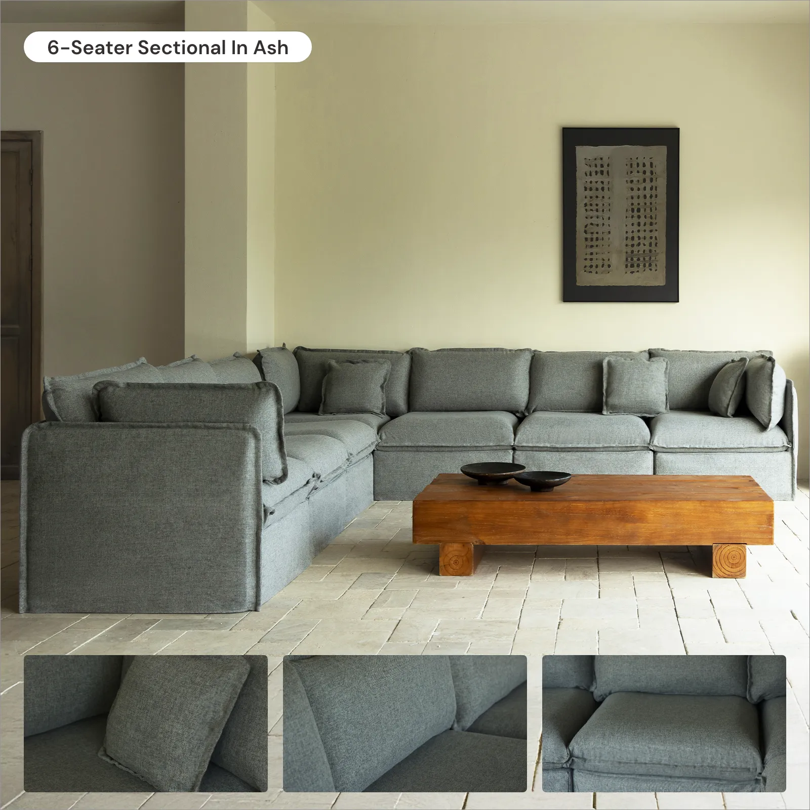 Slipcover Only - Modular Washable 5-Seater Corner Sectional in Ash