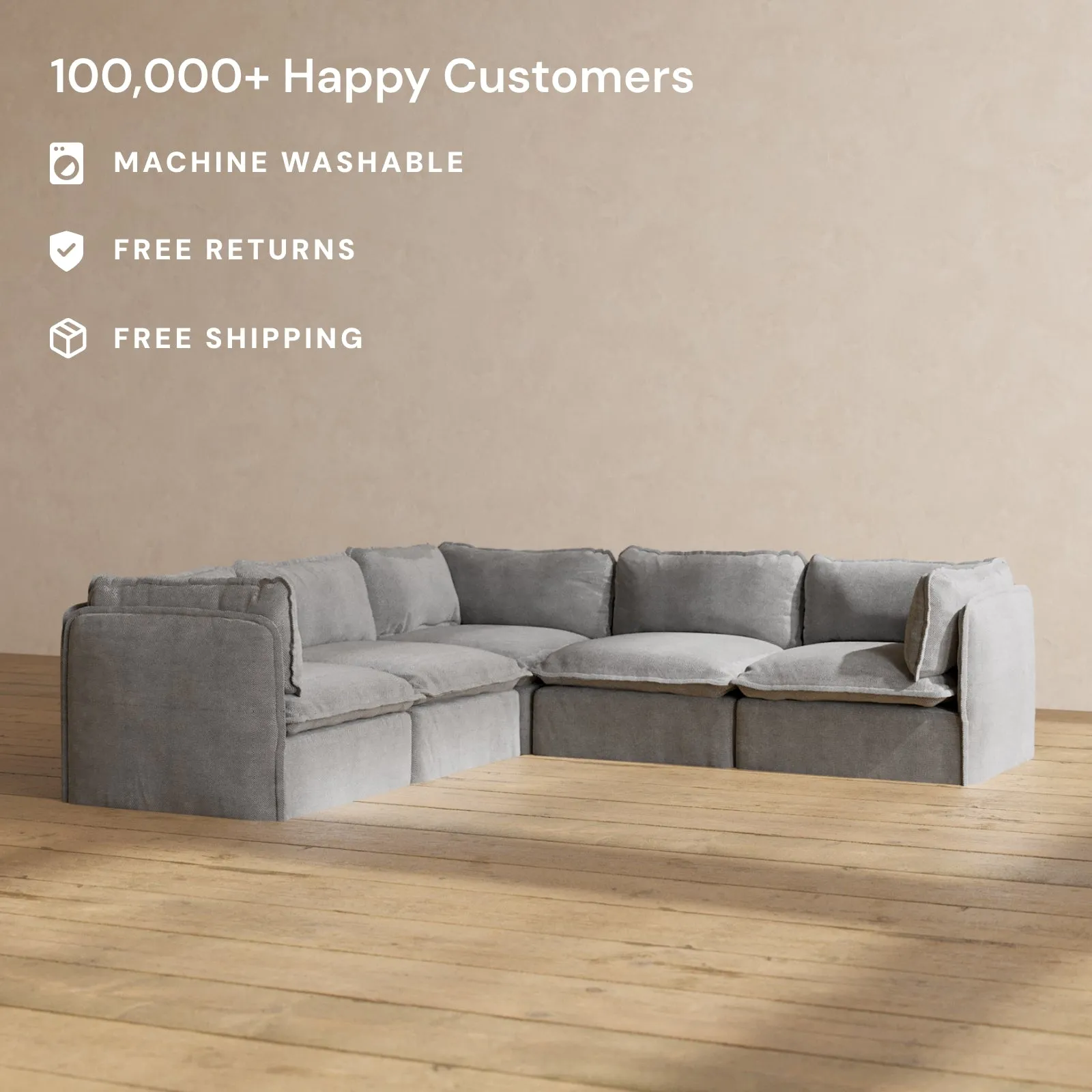 Slipcover Only - Modular Washable 5-Seater Corner Sectional in Ash