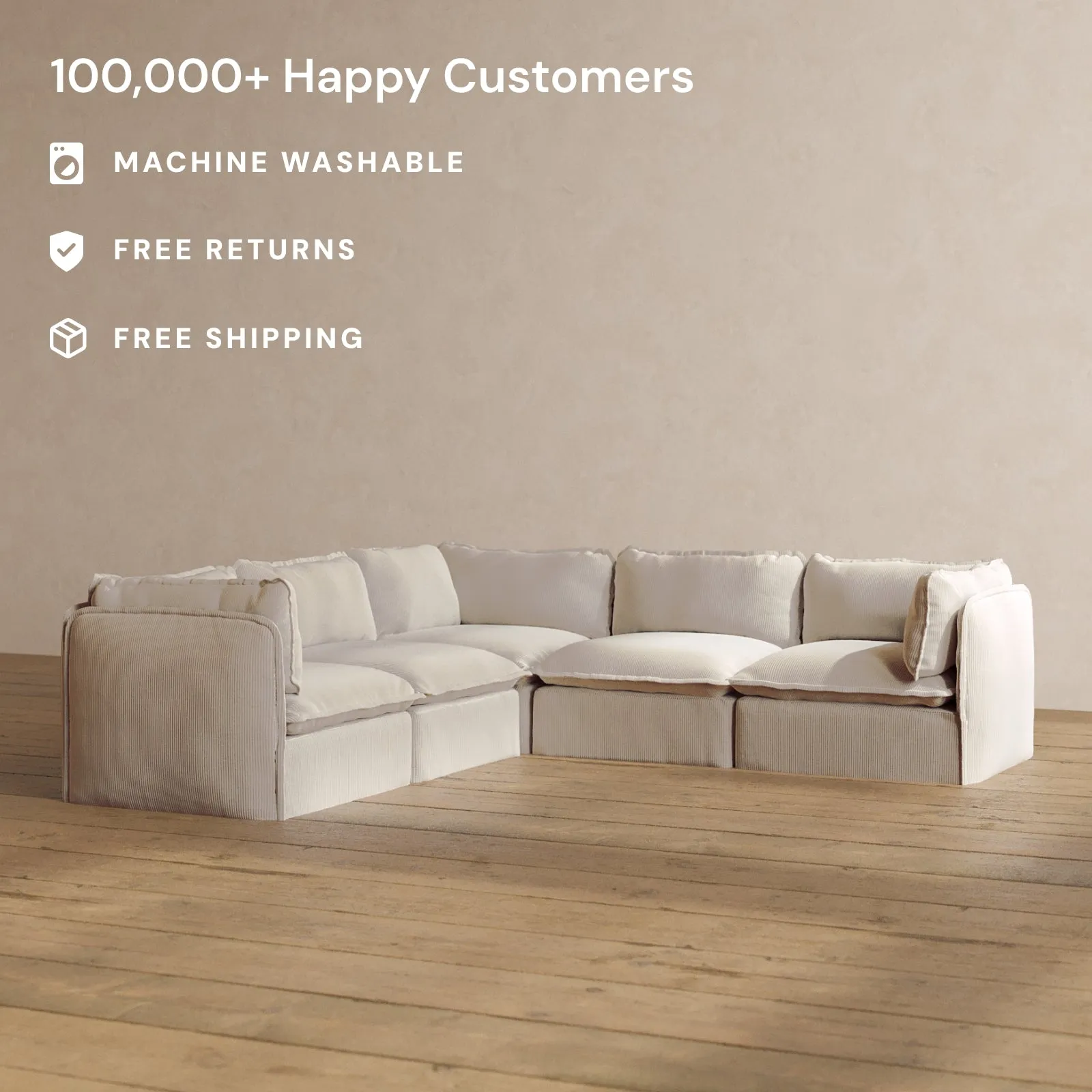 Slipcover Only - Modular Washable 5-Seater Corner Sectional in Milk