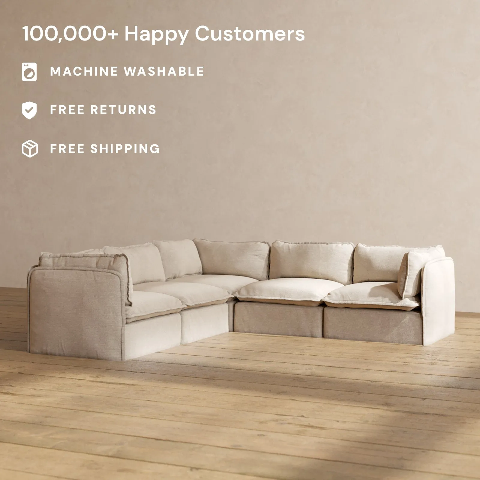 Slipcover Only - Modular Washable 5-Seater Corner Sectional in Oat