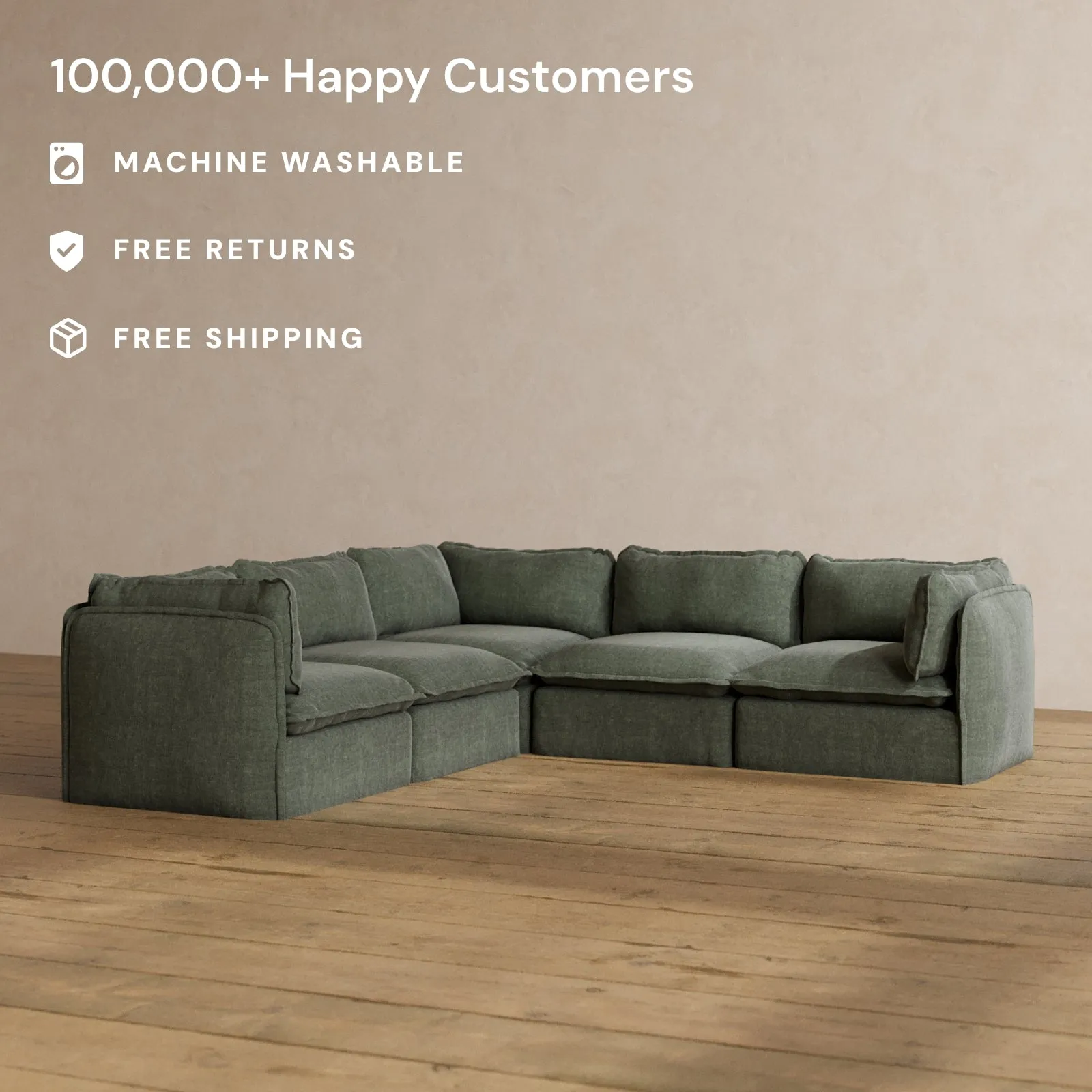 Slipcover Only - Modular Washable 5-Seater Corner Sectional in Willow