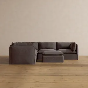 Slipcover Only - Modular Washable 5-Seater Corner Sectional   Ottoman in Caviar