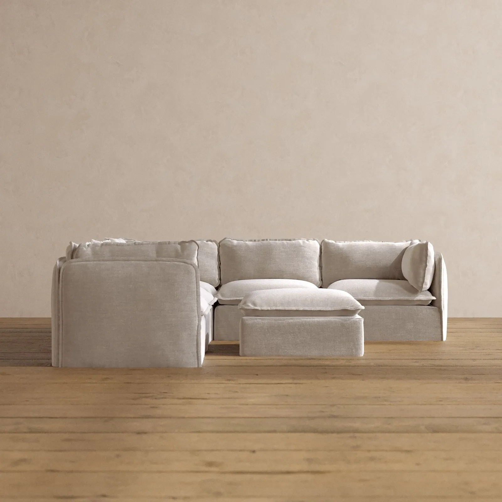 Slipcover Only - Modular Washable 5-Seater Corner Sectional   Ottoman in Mist
