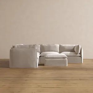 Slipcover Only - Modular Washable 5-Seater Corner Sectional   Ottoman in Mist