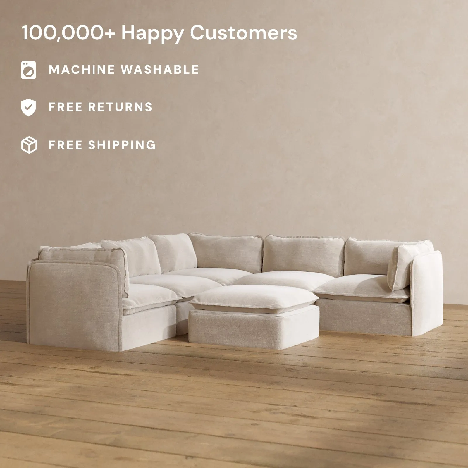 Slipcover Only - Modular Washable 5-Seater Corner Sectional   Ottoman in Mist