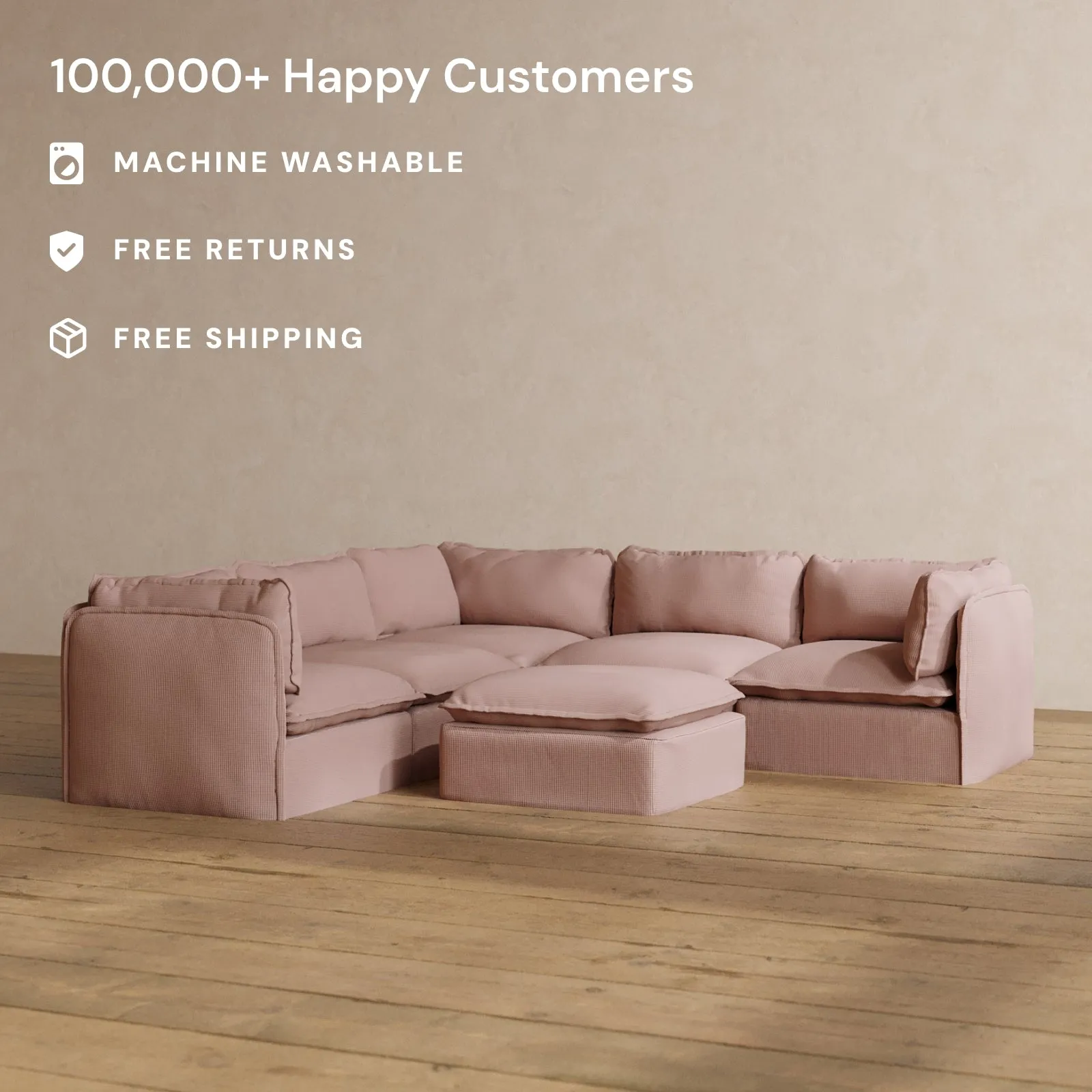 Slipcover Only - Modular Washable 5-Seater Corner Sectional   Ottoman in Sakura