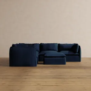 Slipcover Only - Modular Washable 5-Seater Corner Sectional   Ottoman in Sumi
