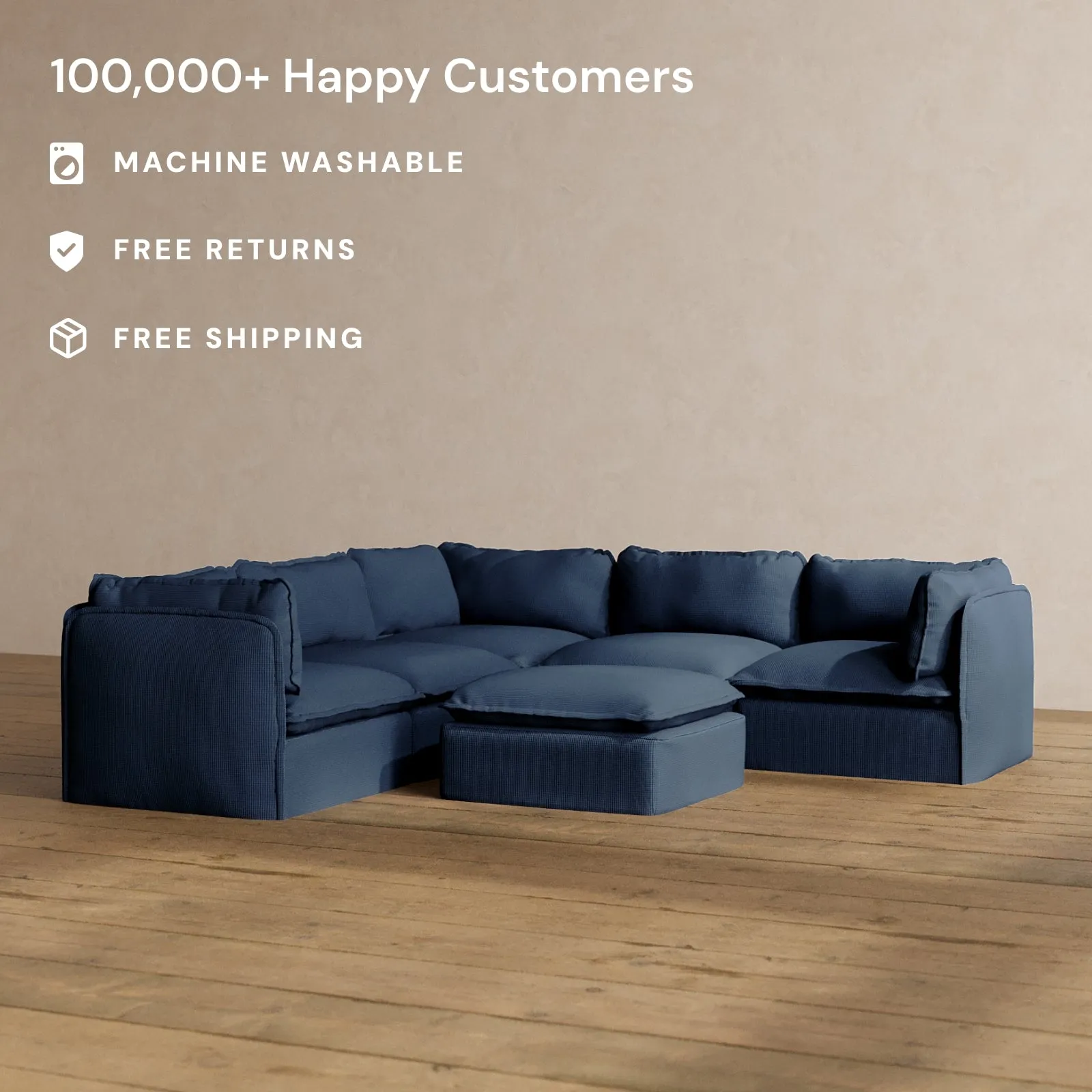 Slipcover Only - Modular Washable 5-Seater Corner Sectional   Ottoman in Sumi