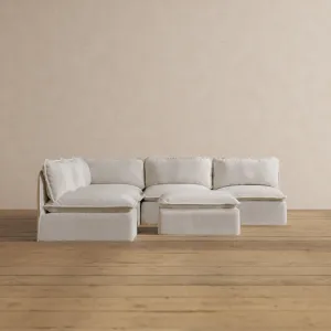 Slipcover Only - Modular Washable 5-Seater Open-Ends Corner Sectional   Ottoman in Powder