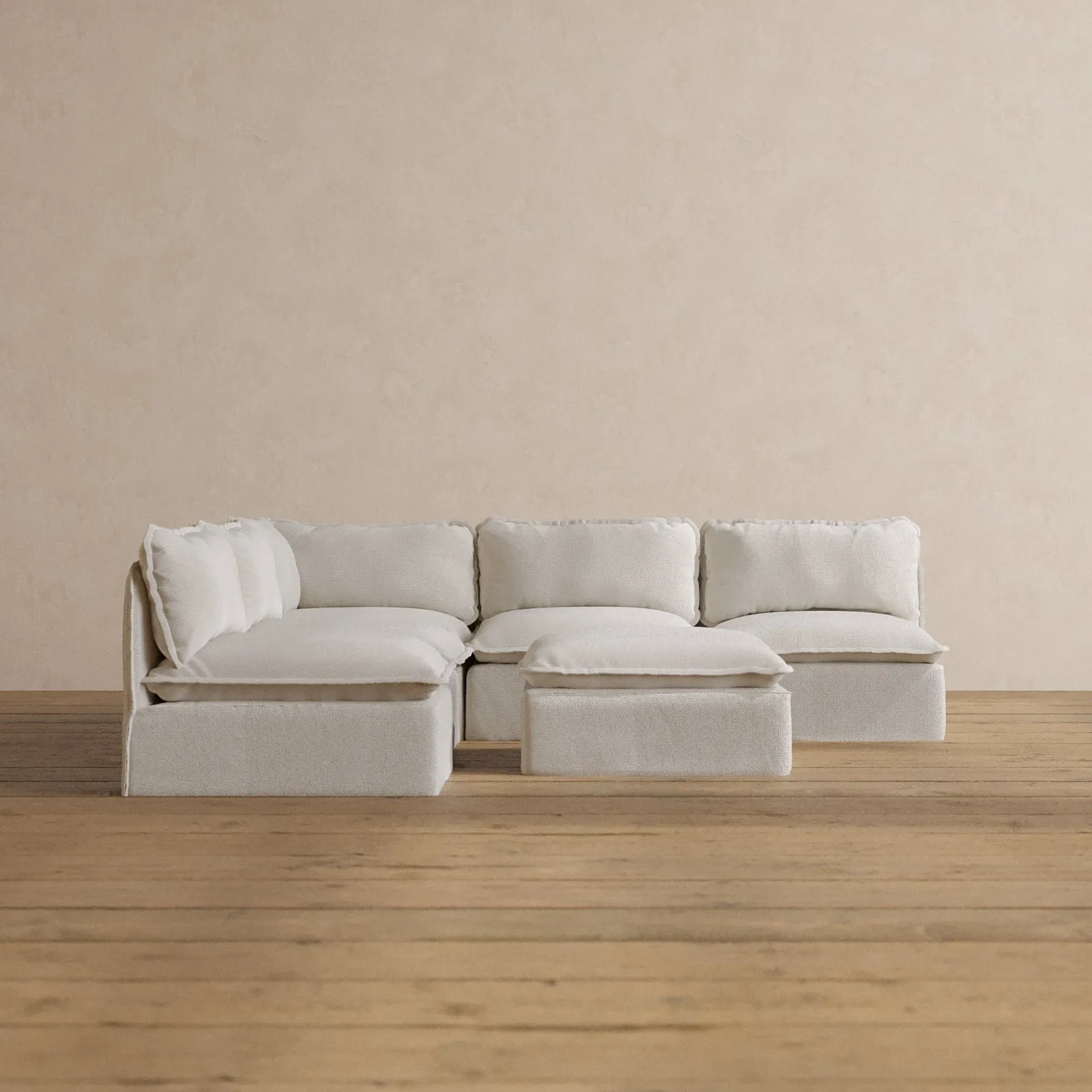 Slipcover Only - Modular Washable 5-Seater Open-Ends Corner Sectional   Ottoman in Powder