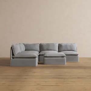 Slipcover Only - Modular Washable 5-Seater Open-Ends Corner Sectional   Ottoman in Pumice