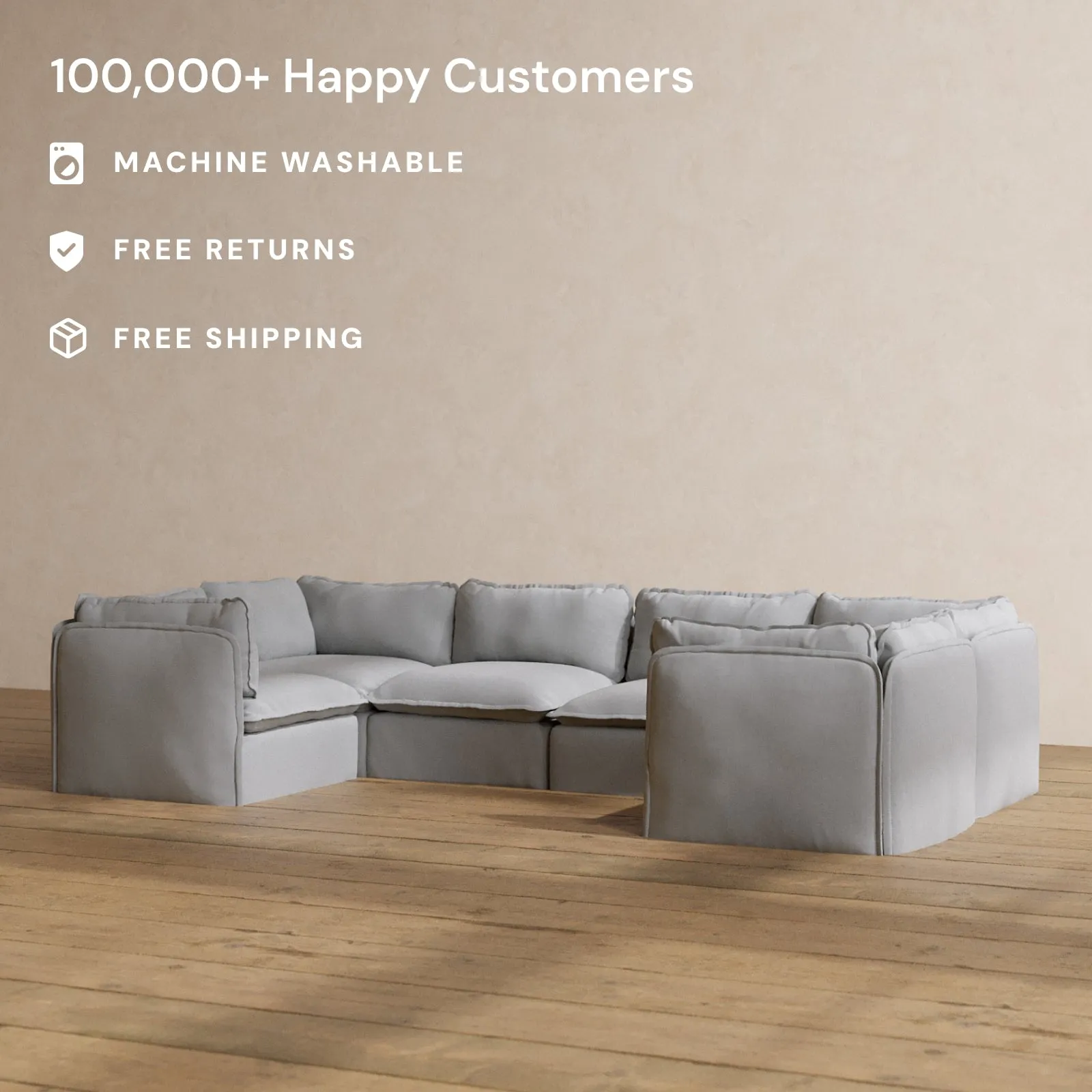 Slipcover Only - Modular Washable 6-Seater U-Sectional in Pumice