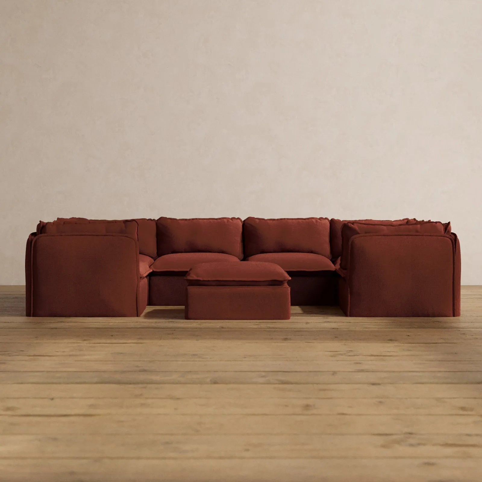 Slipcover Only - Modular Washable 6-Seater U-Sectional   Ottoman in Rust