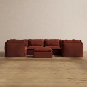 Slipcover Only - Modular Washable 6-Seater U-Sectional   Ottoman in Rust