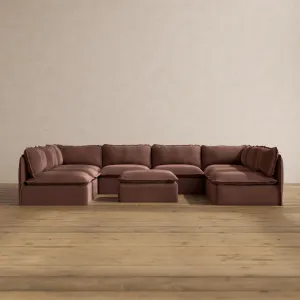 Slipcover Only - Modular Washable 8-Seater Open-Ends U-Sectional   Ottoman in Chestnut